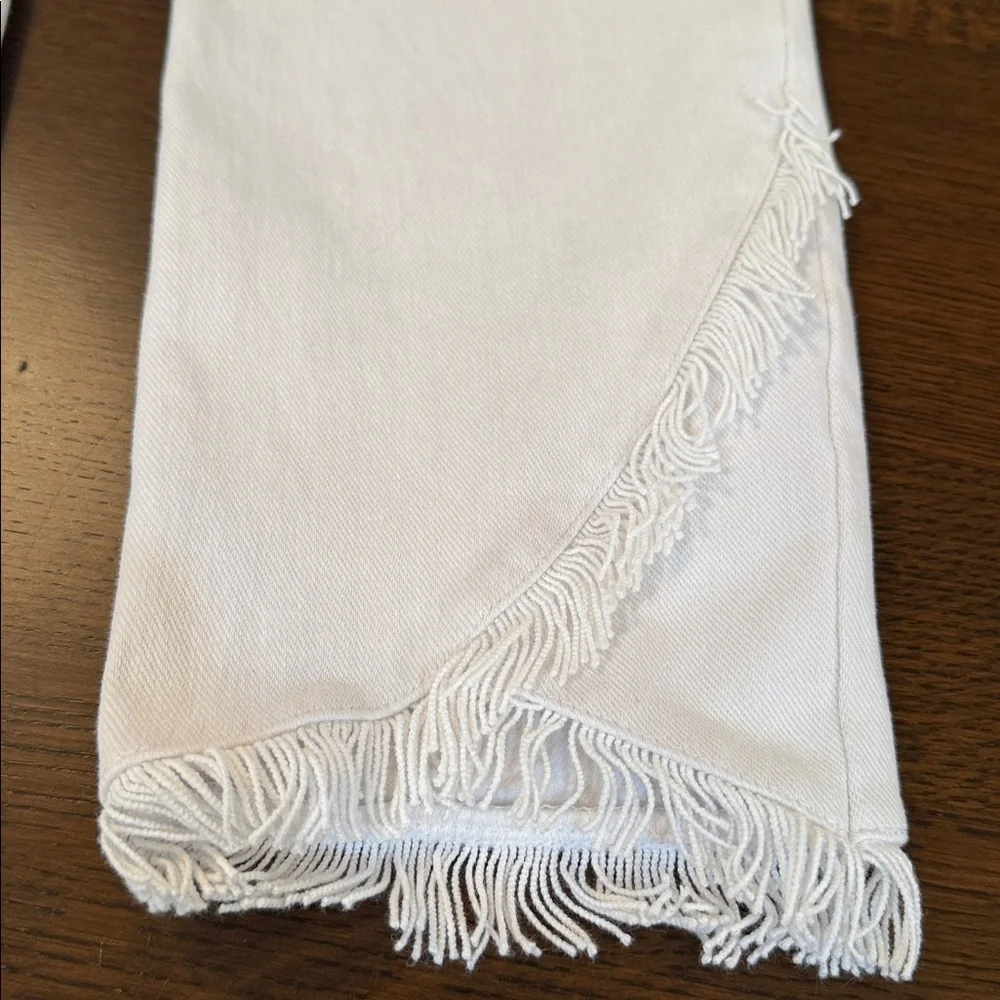 Lysse Fringe Tulip Hem Denim White Pants Size Large